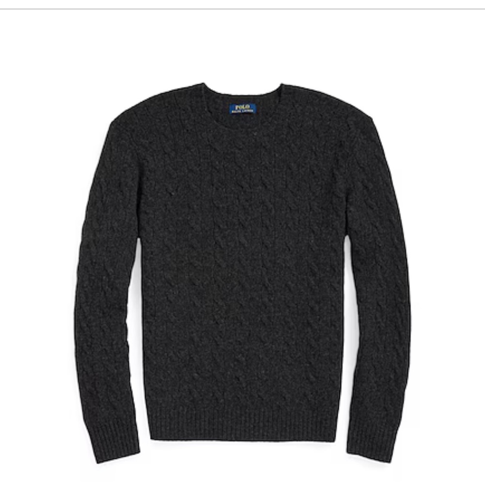 Polo by Ralph Lauren Dark Gray Cable Knit 100% Cashmere Crewneck Sweater EUC.
